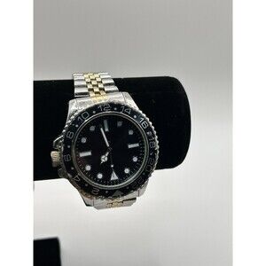 GMT Style Diver Watch Black Dial Rotating Bezel Stainless Steel Two Tone